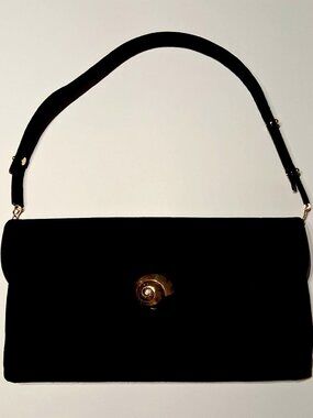 VTG RODO Italy Black Suede Evening Clutch Bag - Gold Snail Clasp
